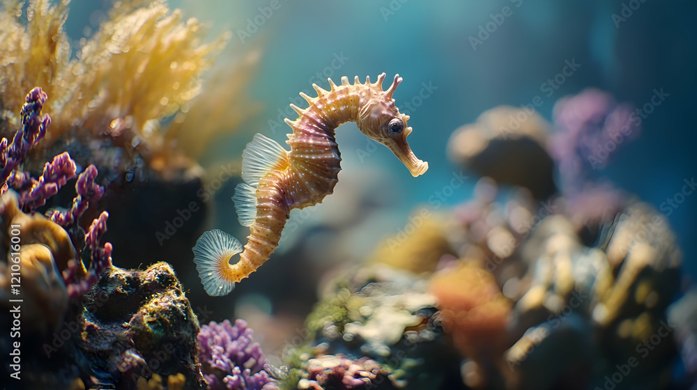 Tiny seahorse blending with coral reef, video Tiny seahorse blending with coral reef, video