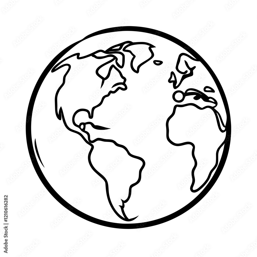 Outline of Earth globe in black and white Outline of Earth globe in black and white