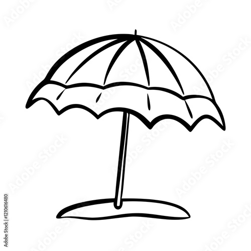 Beach umbrella in black and white illustration