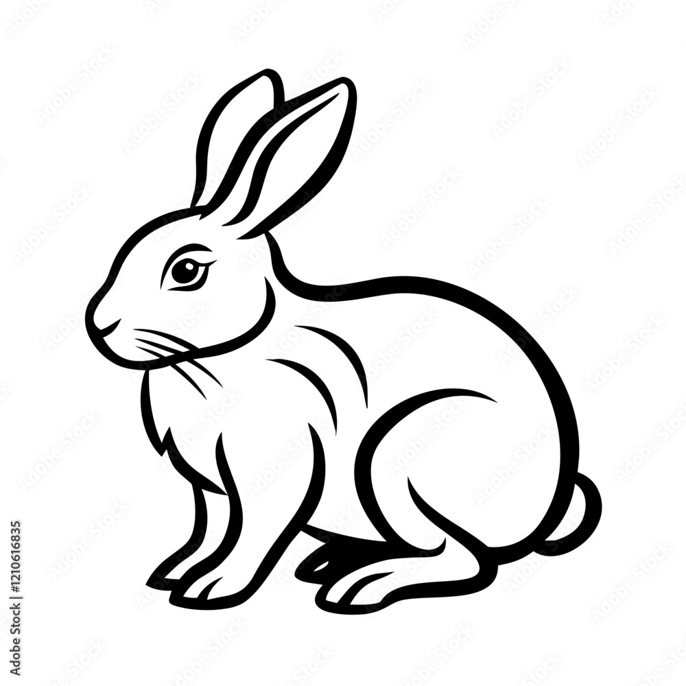 Rabbit in a sitting position on a plain white background Rabbit in a sitting position on a plain white background