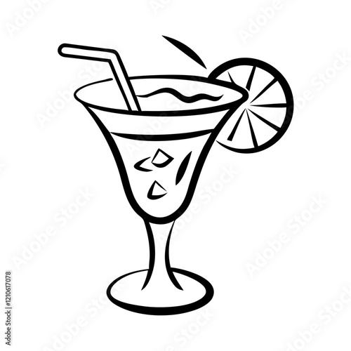 Cocktail glass with ice and lemon slice