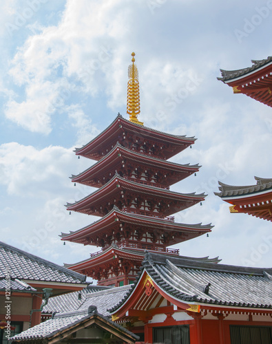 Five Storery Pagoda at Senso Ji Temple at Asakusa in Taito District, city of Tokyo, Japan.  photo