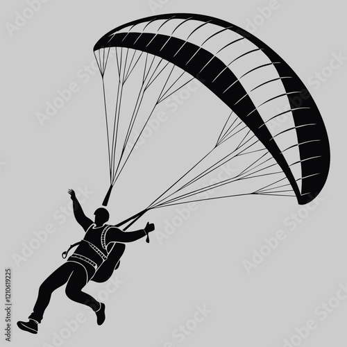 a man flying on a paraglider silhouette vector design art and illustration