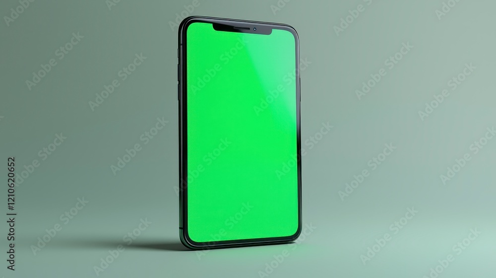 Smartphone with green screen on pastel background. Smartphone with green screen on pastel background.
