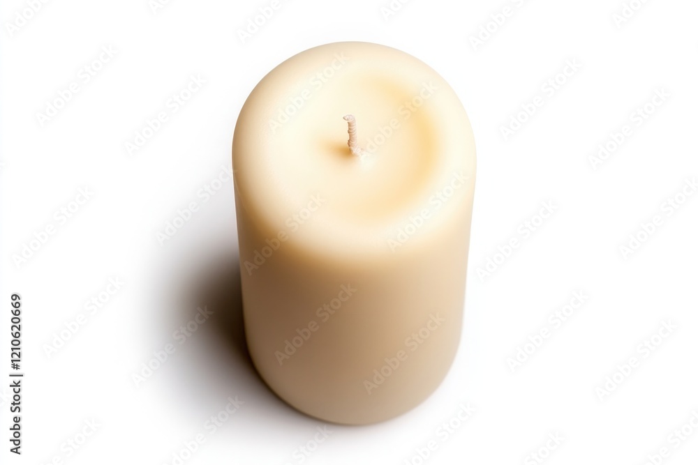 top-down view of high realistic photo of single elegant candle with sleek cylindrical shape top-down view of high realistic photo of single elegant candle with sleek cylindrical shape