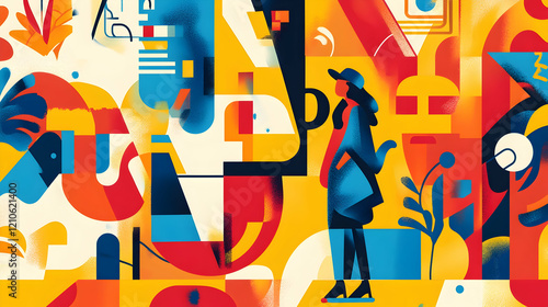 Vibrant street art mural with graffiti and tags, vector flat minimalistic isolated