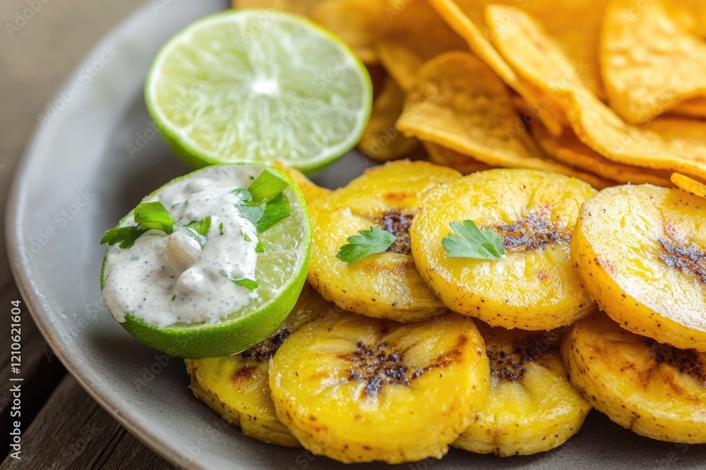 Freshly prepared snack with crispy chips and a slice of lime, perfect for a quick meal or movie night Freshly prepared snack with crispy chips and a slice of lime, perfect for a quick meal or movie night