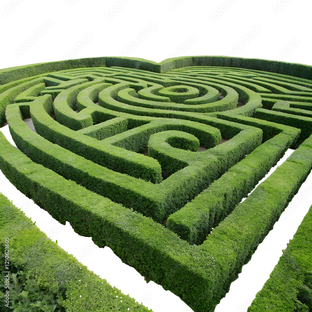 A heart-shaped maze made of green hedges. The image is a symbol of love and nature. The image is isolated on a transparent background. A heart-shaped maze made of green hedges. The image is a symbol of love and nature. The image is isolated on a transparent background.