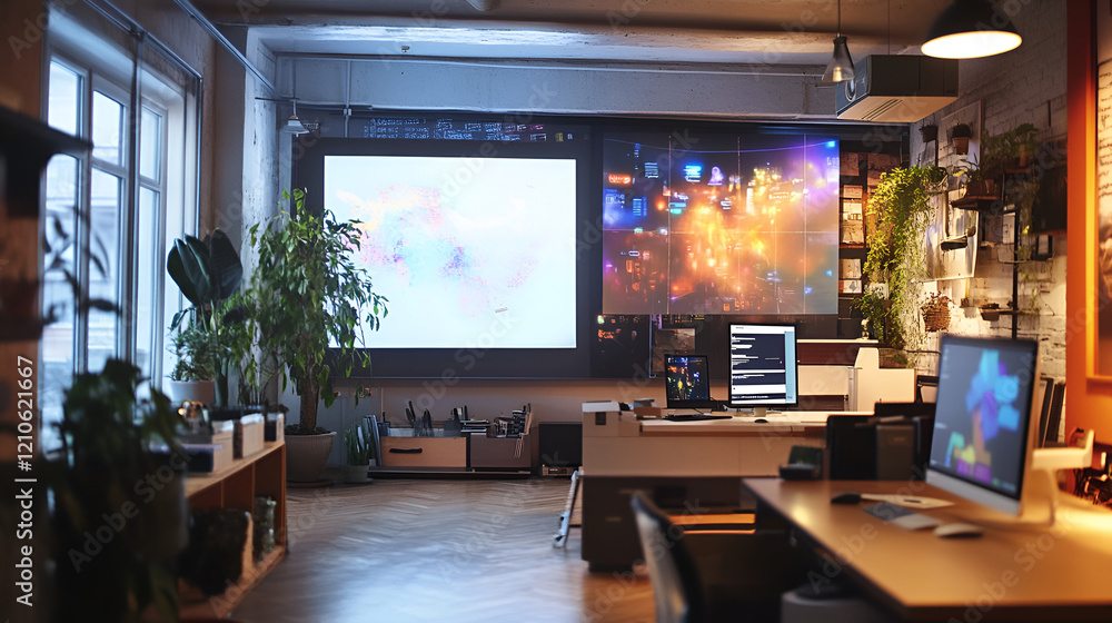 Fototapeta premium A creative studio with a holographic brainstorming 