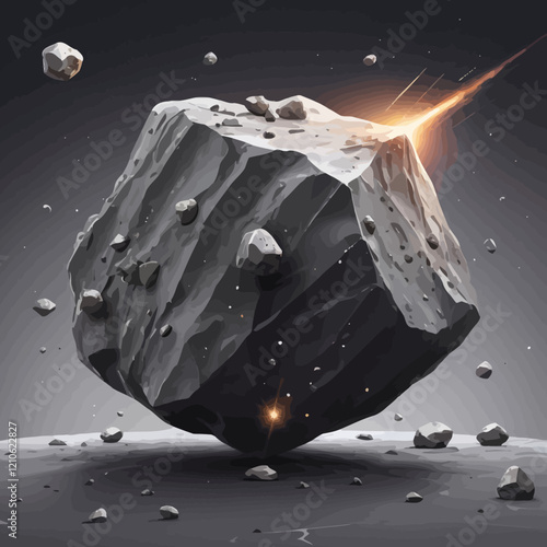 Realistic vector illustration of stone asteroids. Meteor or space rock or rock, crater icon isolated on white background, various shapes