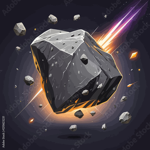 Realistic vector illustration of stone asteroids. Meteor or space rock or rock, crater icon isolated on white background, various shapes