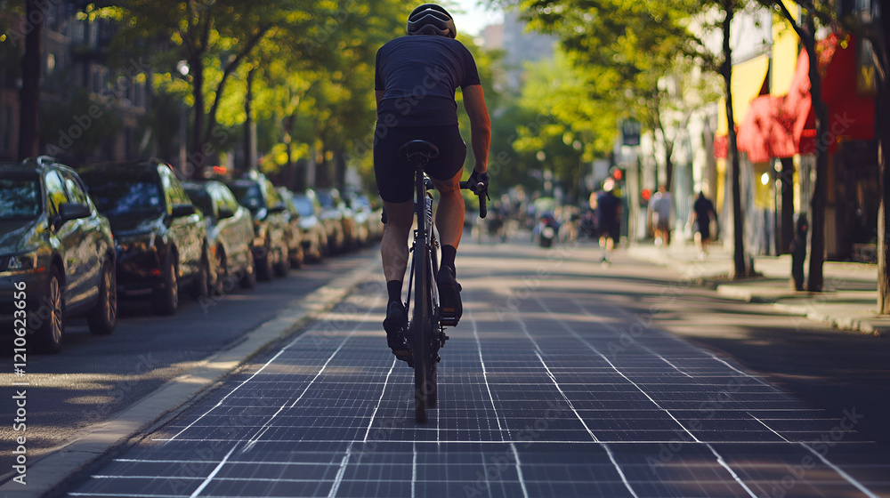Obraz premium A cyclist riding on a smart bike path equipped 