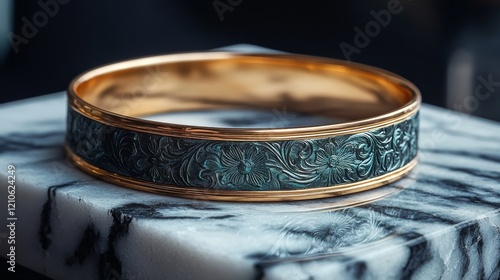 Elegant crafted bracelet with intricate floral designs on a marble surface