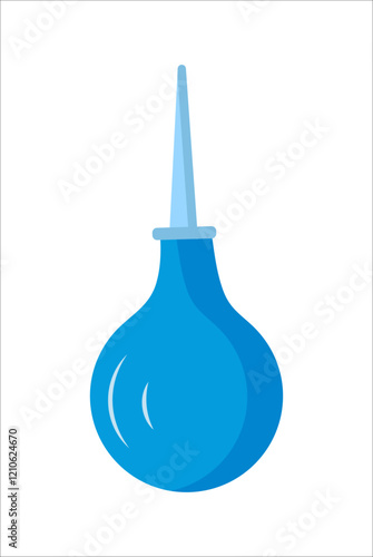 Blue medical enema bulb with nozzle on white background.
