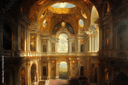 Grand interior of an ornate baroque palace showcasing intricate architecture ...