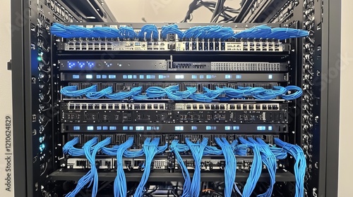 Advanced network connectivity solutions a network switch router, Ethernet cabling, and status LEDs to monitor the operational status of data center components in a 5G central node