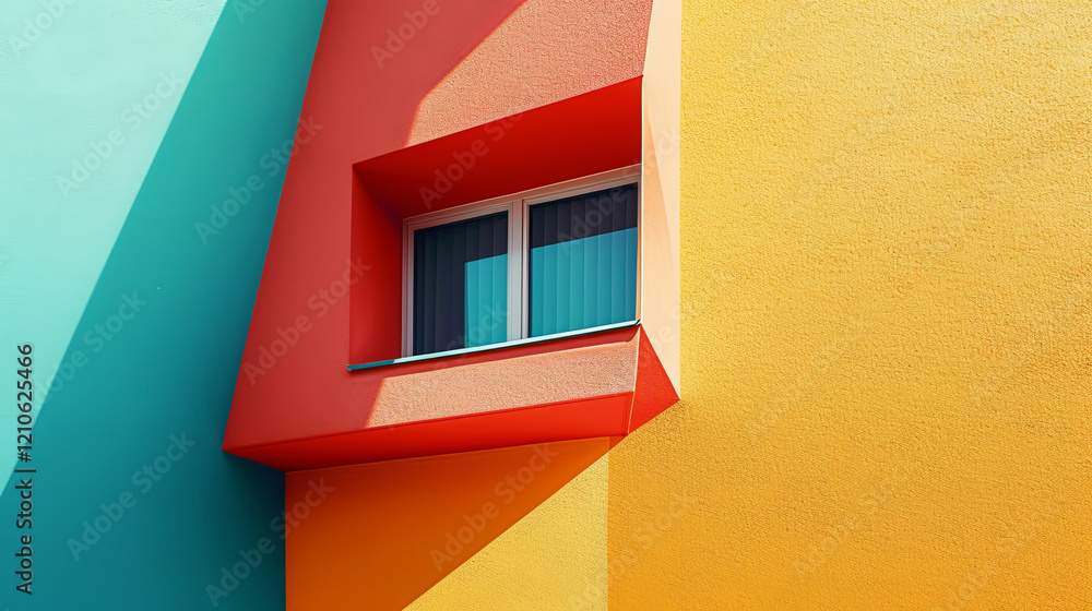 On the freshly painted wall of a house there is a single closed window. Illustration for cover, card, postcard, interior design, banner, poster, brochure or presentation. On the freshly painted wall of a house there is a single closed window. Illustration for cover, card, postcard, interior design, banner, poster, brochure or presentation.