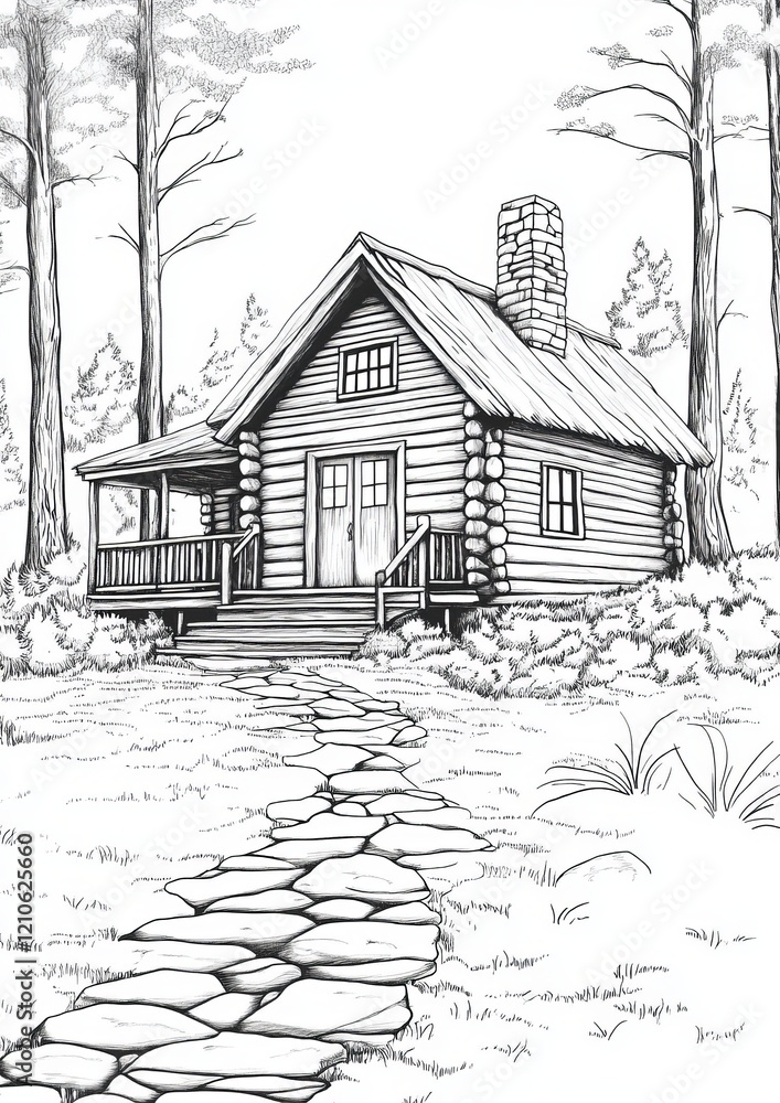 Fototapeta premium Cabins Coloring Pages