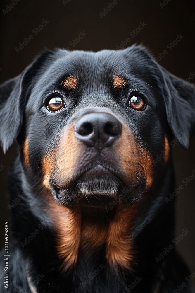 Obraz premium A close-up shot of a dog gazing directly at the camera lens, with its eyes and nose prominent in the frame