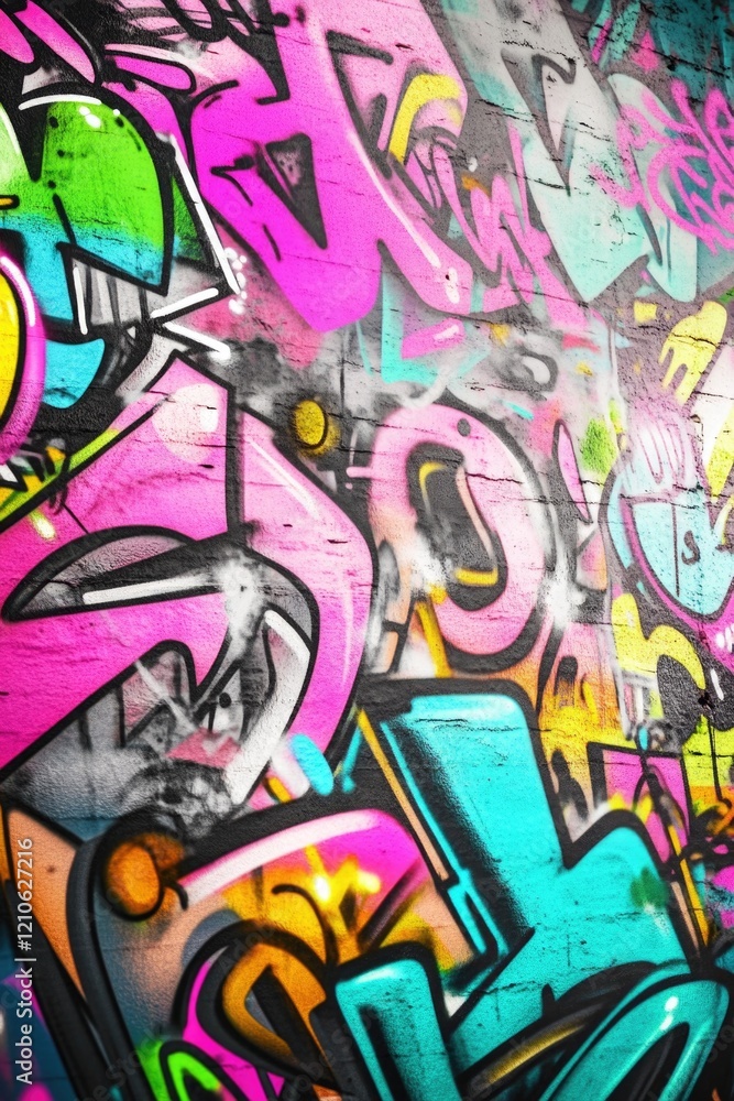 Naklejka premium Urban art on a city wall, vibrant colors and creative designs