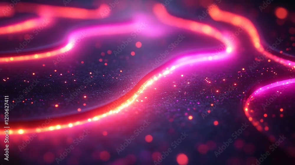 Fototapeta premium Abstract Glowing Lines and Sparkles in Pink and Red