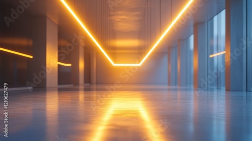 Modern indoor space featuring a sleek light fixture and vibrant greenery duri...