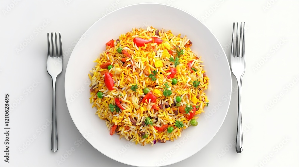 Chicken Biryani with Rice and Spices Isolated Over White Background Chicken Biryani with Rice and Spices Isolated Over White Background