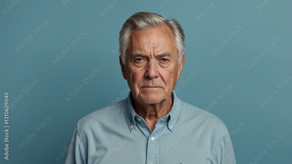 elderly american male in casual wear on pastel color background model portrait looking serious for ad concept space for text elderly american male in casual wear on pastel color background model portrait looking serious for ad concept space for text