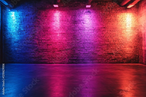 Colorful light display on brick wall creates vibrant atmosphere in a modern s...