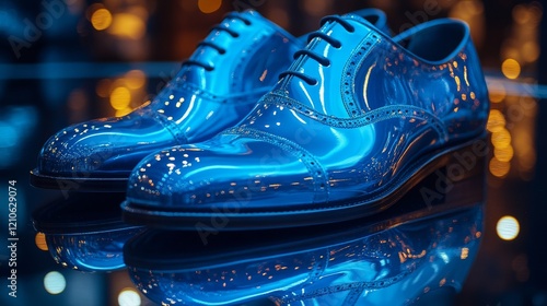 Elegant orange dress shoes displayed on polished wooden floor in stylish inte...