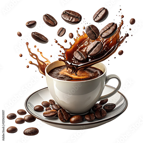 Wallpaper Mural Roasted coffee beans splashing in delicious coffee  isolated on white background PNG transparent.

 Torontodigital.ca