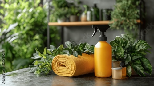 Fresh towels and sunflowers on a countertop in a serene indoor space