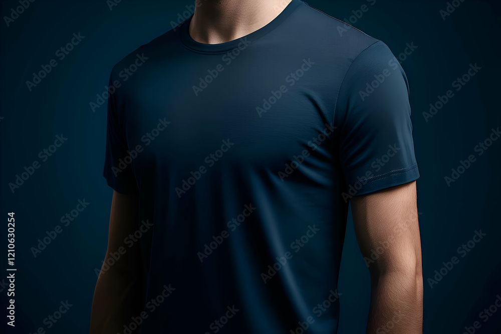 A navy blue t-shirt mockup, clean and simple, ready for branding or identity design. A navy blue t-shirt mockup, clean and simple, ready for branding or identity design.