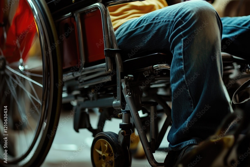 Obraz premium A person sitting in a wheelchair in a room, possibly for medical or social reasons