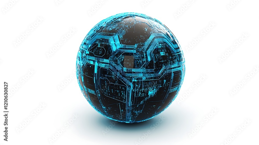 Futuristic 3D globe showcasing blue cyber pathways over white Futuristic 3D globe showcasing blue cyber pathways over white