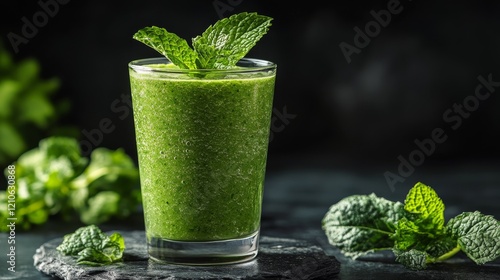 Refreshing green cocktail with mint and citrus served in a clear glass with ice