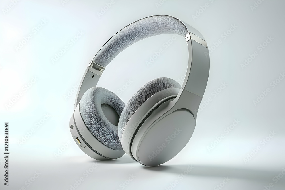 A pair of headphones mockup, viewed from the side with a clean, white background and focused lighting to highlight the details. A pair of headphones mockup, viewed from the side with a clean, white background and focused lighting to highlight the details.