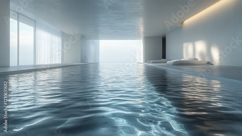 Modern spa interior featuring a tranquil swimming pool and elegant arches in ...