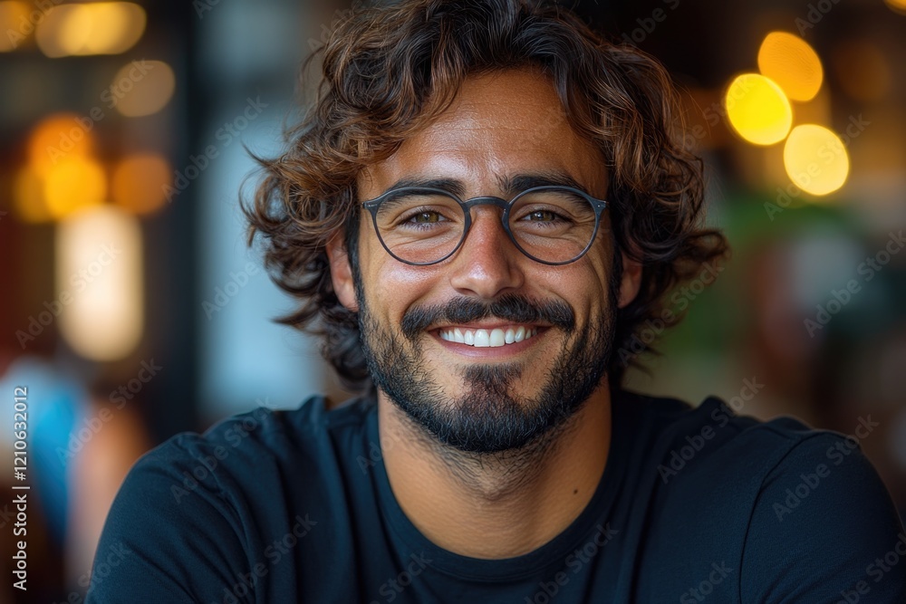 A happy gentleman with a beard and glasses, smiling at the camera A happy gentleman with a beard and glasses, smiling at the camera