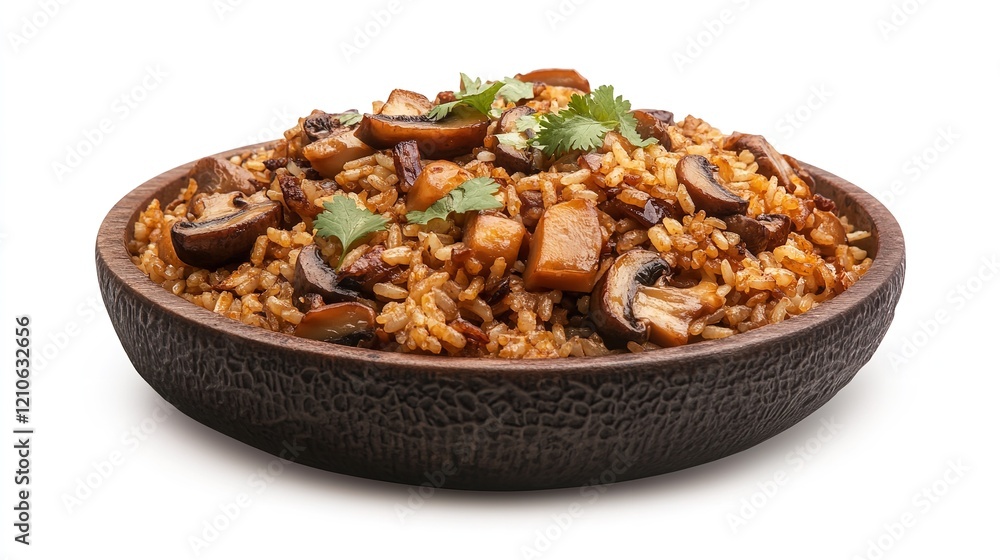 Biryani Rice with Mushrooms Isolated on White Background Biryani Rice with Mushrooms Isolated on White Background