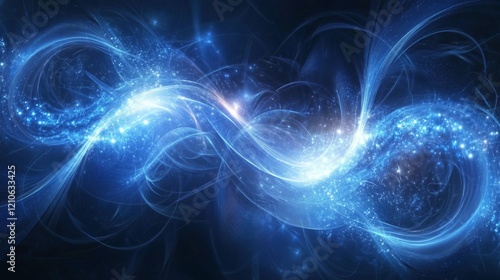 Glowing blue nebula with swirling particles, highly detailed, celestial and serene, dynamic and vibrant, cosmic and magical, striking and captivating atmosphere