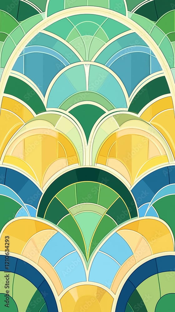 Arches background in blue, green and yellow shades