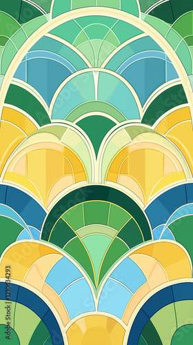 Obraz na płótnie Arches background in blue, green and yellow shades w salonie