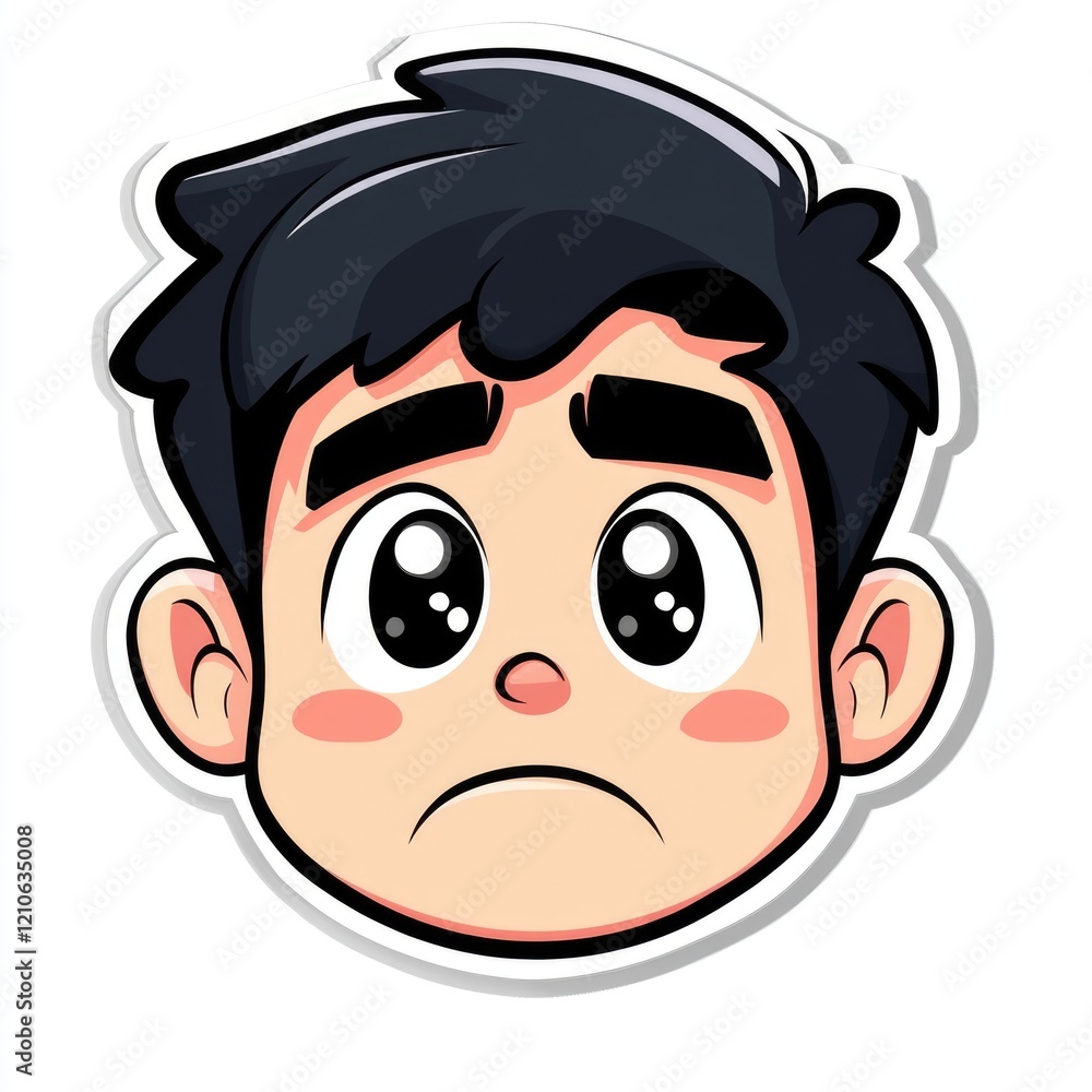Cartoon Frowning Face Emoticon with Expressive Features in Vibrant Colors