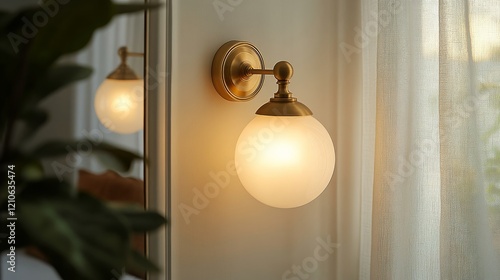 Elegant interior design featuring a glowing lamp and decorative flowers on a ...
