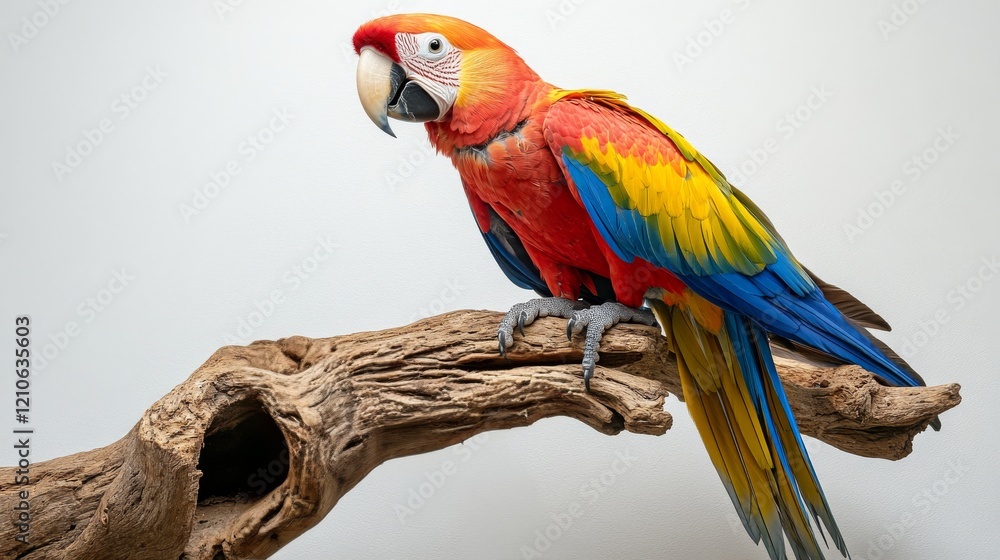 Obraz premium Beautiful cockatoo perched gracefully on a decorative rock against a neutral background