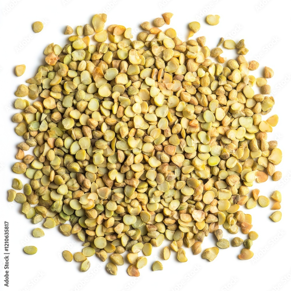 Raw Green Split Peas. Fresh Harvested Texture on White Backdrop. Nature's Protein-Rich Delicacy Raw Green Split Peas. Fresh Harvested Texture on White Backdrop. Nature's Protein-Rich Delicacy