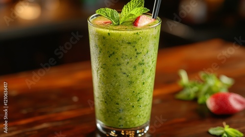 Refreshing green cocktail with mint and citrus served in a clear glass with ice