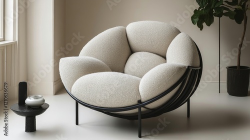 Unique modern chair design with soft upholstery and minimalistic decor in a b...