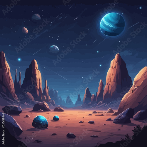 Vector illustration on the theme of space, interstellar travels, the universe and distant galaxies.